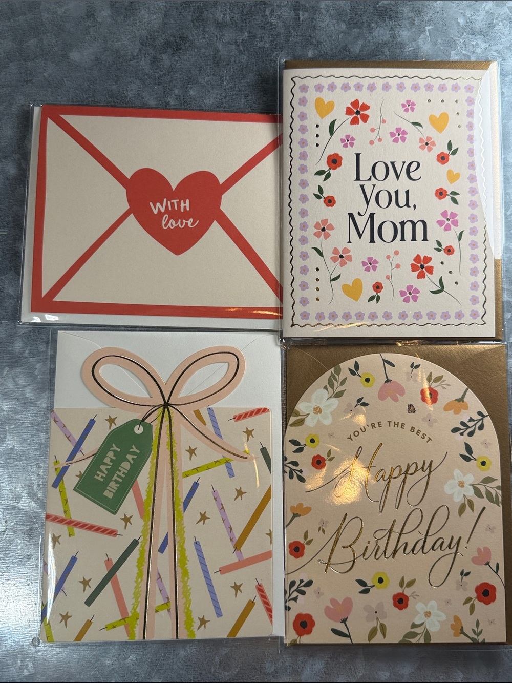 Love You, Mom Floral Greeting Card - Pink & Gold Bundle #4